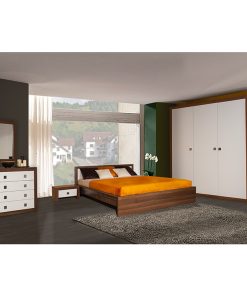 Mobila dormitor TARA nuc si alb