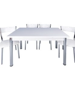 Masa sticla ARTEMIS alb si 4 scaune