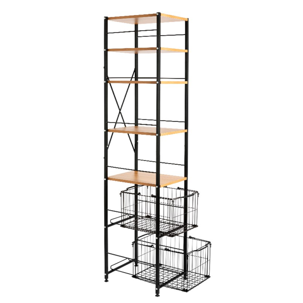 Etajeră cu 6 rânduri cu coşuri, negru / natural, RATTO - imagine 2
