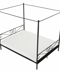 Pat metalic cu baldachin, negru, 160x200, ABENA