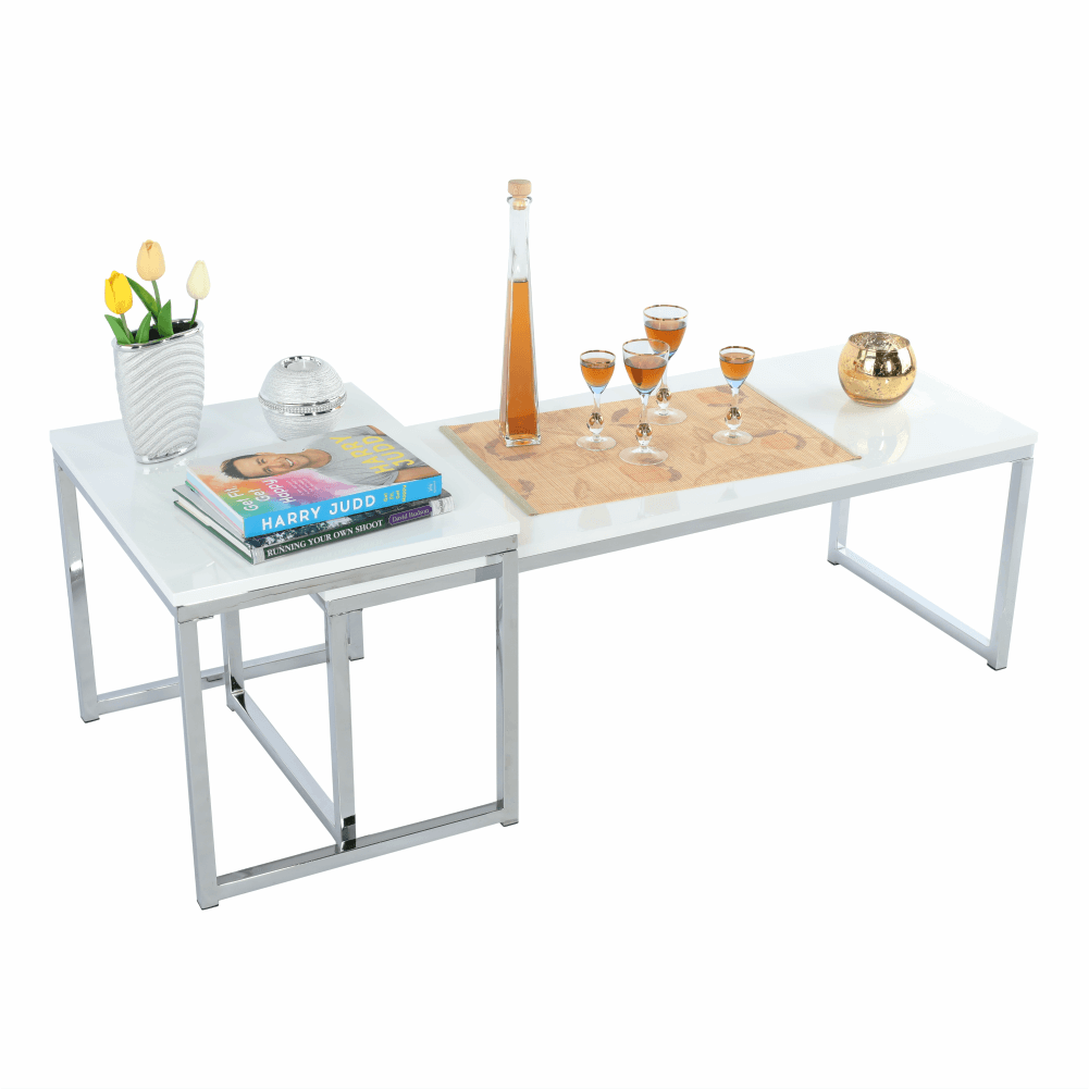 Set 2 măsuţe de cafea, alb extra lucios, ENISOL TYP 2 - imagine 24