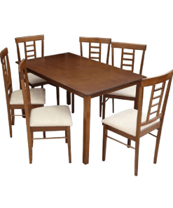 Set dinning 1+6, material textil bej/lemn finisaj nuc, OLEG NEW