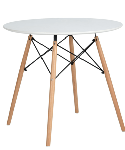 Masă dining, alb mat/fag, DEMIN