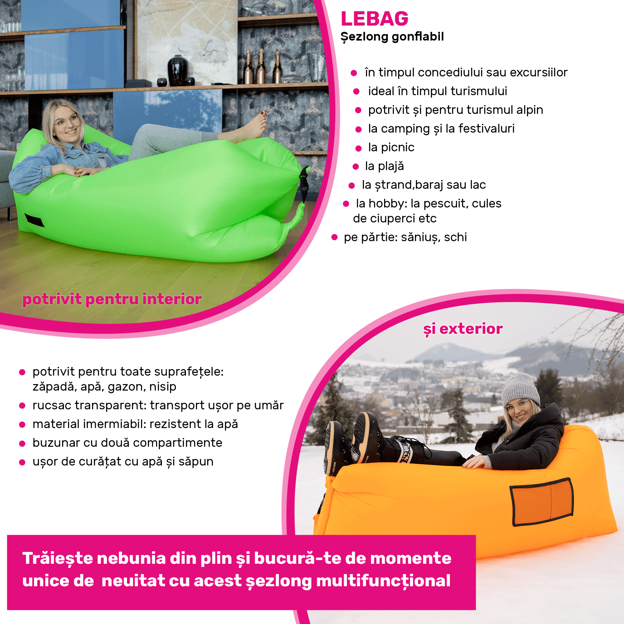 Geantă scaun gonflabilă / geanta leneşă, portocalie, LEBAG - imagine 42