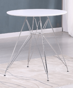 Masă bucătărie, crom/MDF, alb extra strălucire HG, RONDY NEW