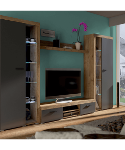 Mobilier living, stejar lefkas/grafit, NESEBAR XL