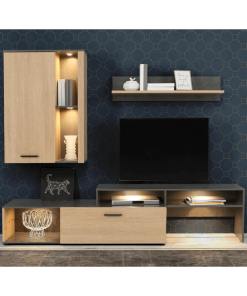 Perete living, stejar yorkshire/beton gri închis, IZULA