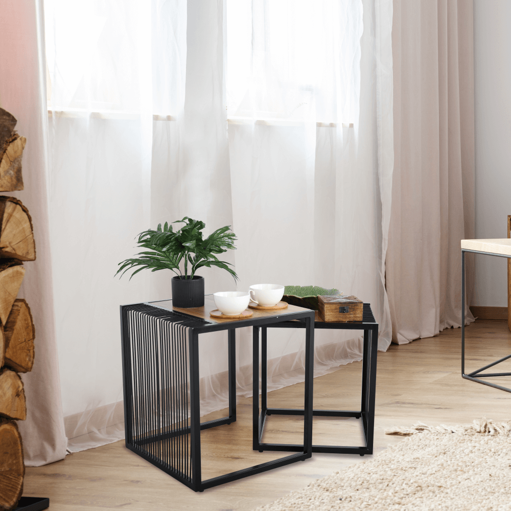 Set a două măsuţe de cafea, stejar/negru, RIMBO - imagine 2