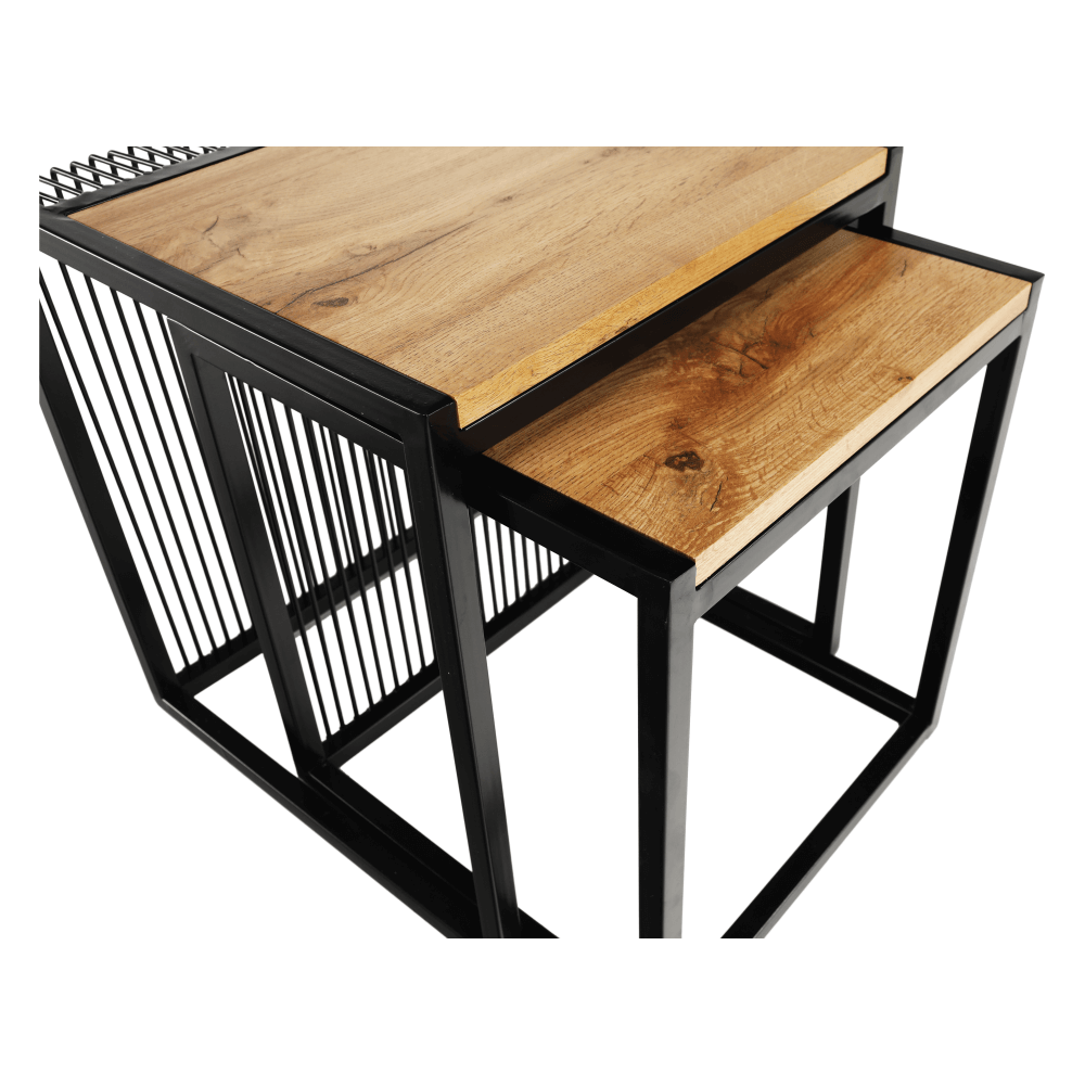 Set a două măsuţe de cafea, stejar/negru, RIMBO - imagine 13