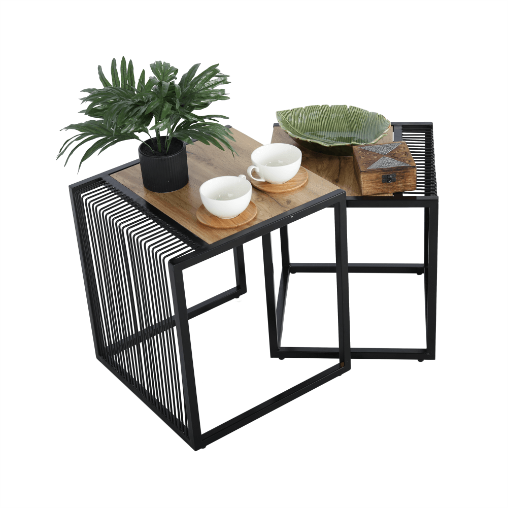 Set a două măsuţe de cafea, stejar/negru, RIMBO - imagine 20