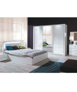 Set dormitor (dulap + pat 160x200 + 2x noptiere), alb/alb lucios HG, ASIENA