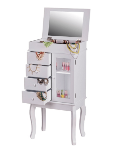 Cutie de bijuterii cu oglindă, alb, RULIA