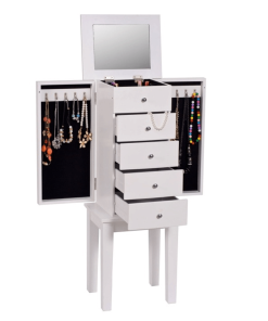 Cutie de bijuterii cu oglindă, alb, DINIS