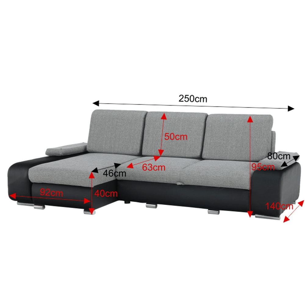 Colţar, piele ecologică negru/material textil gri, model stânga, LATE NEW - imagine 3