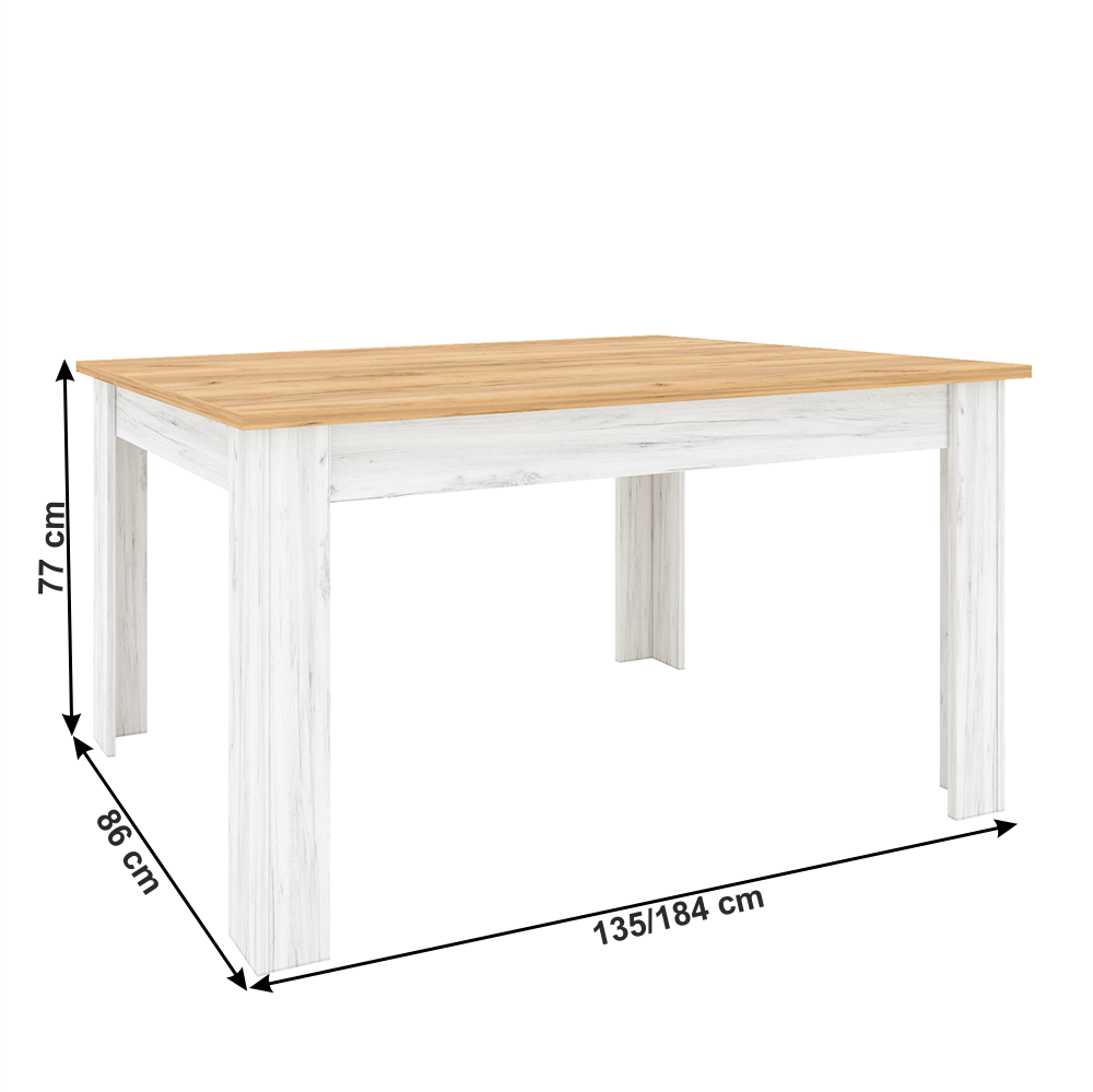Masă dining extensibilă, stejar craft auriu / stejar craft alb, 135-184x86 cm, SUDBURY - imagine 2