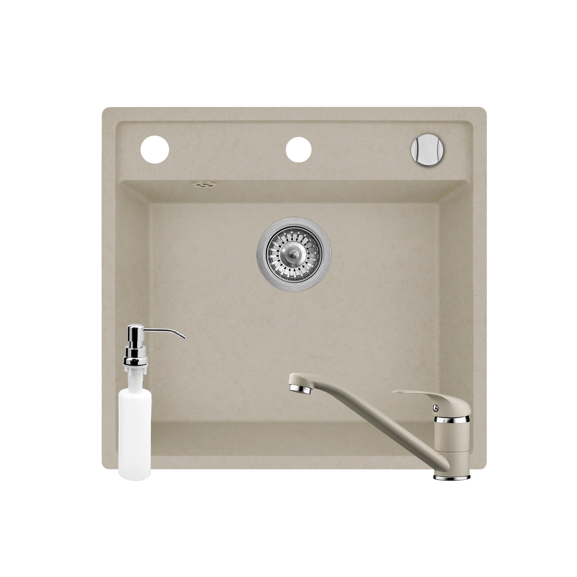 Set 3in1 chiuveta granit Cristal 1B 53x50 Sand Beige Set 3in1 chiuveta granit Cristal 1B 53x50 Sand Beige
