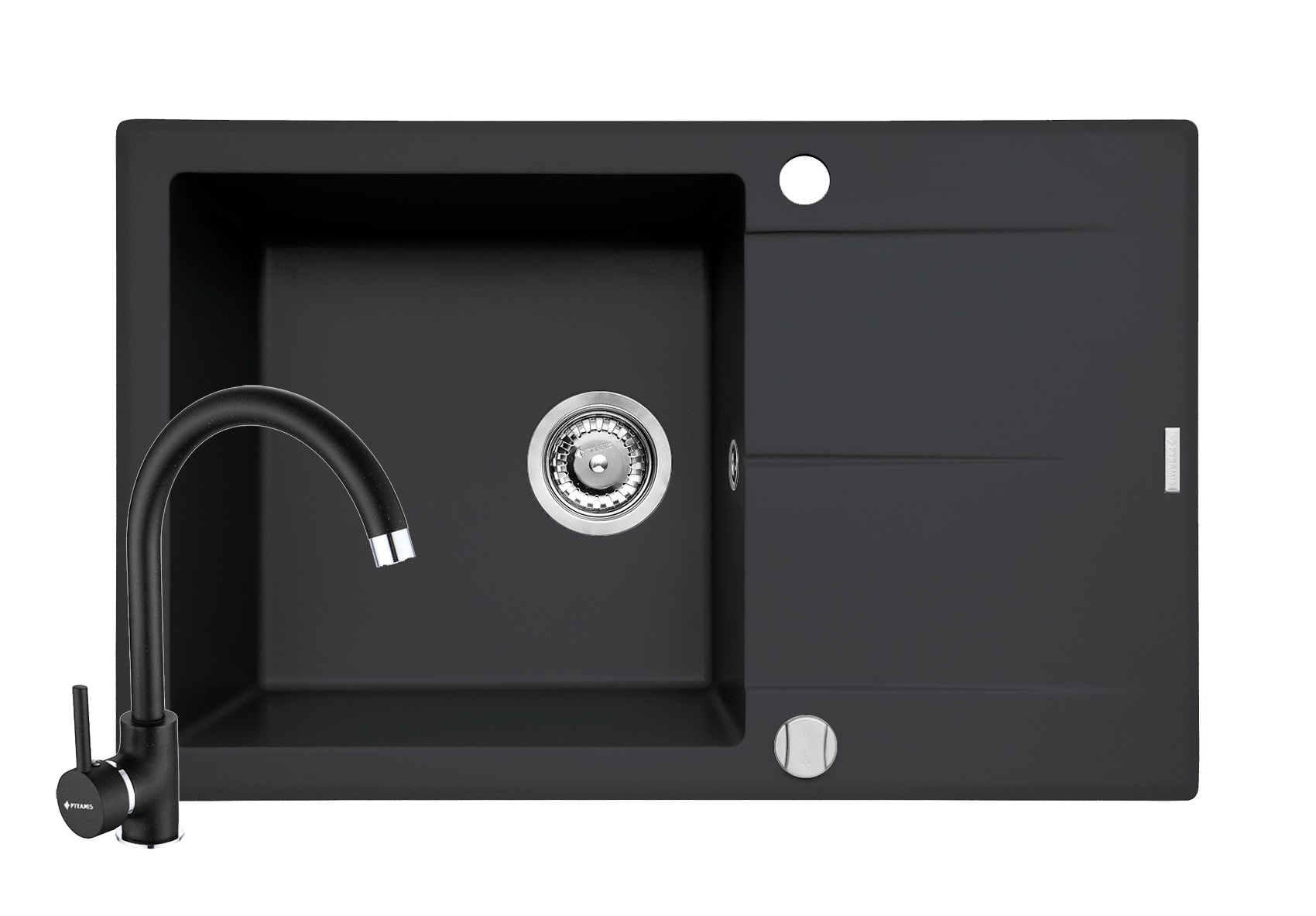 Set chiuveta granit KEROS 1B 1D 76x48 si baterie Eco Bello carbon Set chiuveta granit KEROS 1B 1D 76x48 si baterie Eco Bello carbon