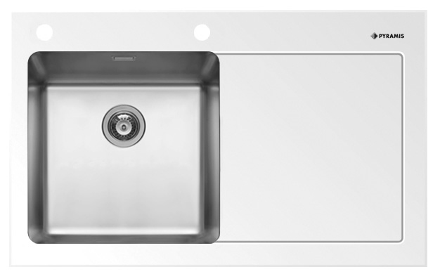 Chiuveta Crystalon 1B 1D ST Sticla Temperata Alba & Inox ST