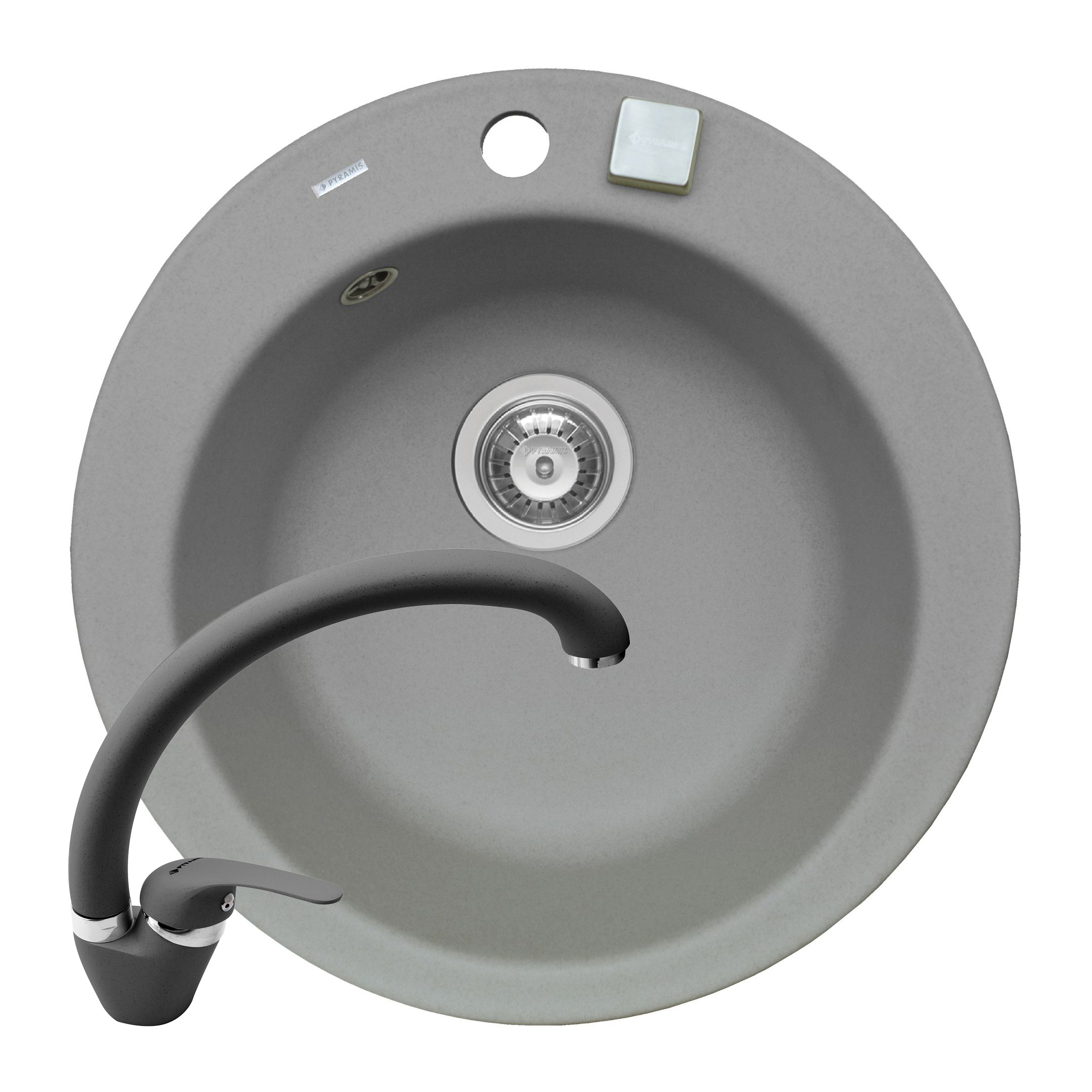 Set chiuveta granit ALYA 1B Ø49 & baterie OSSIA - Grey
