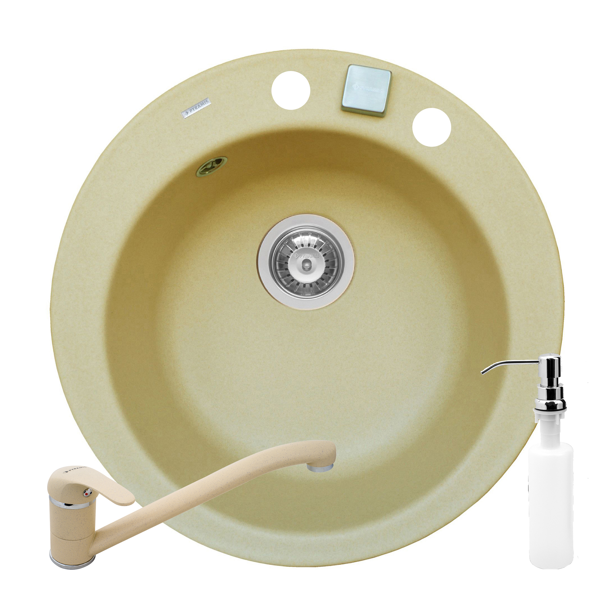 Set 3in1 chiuveta granit Cristal 1B Ø49 Wanilla