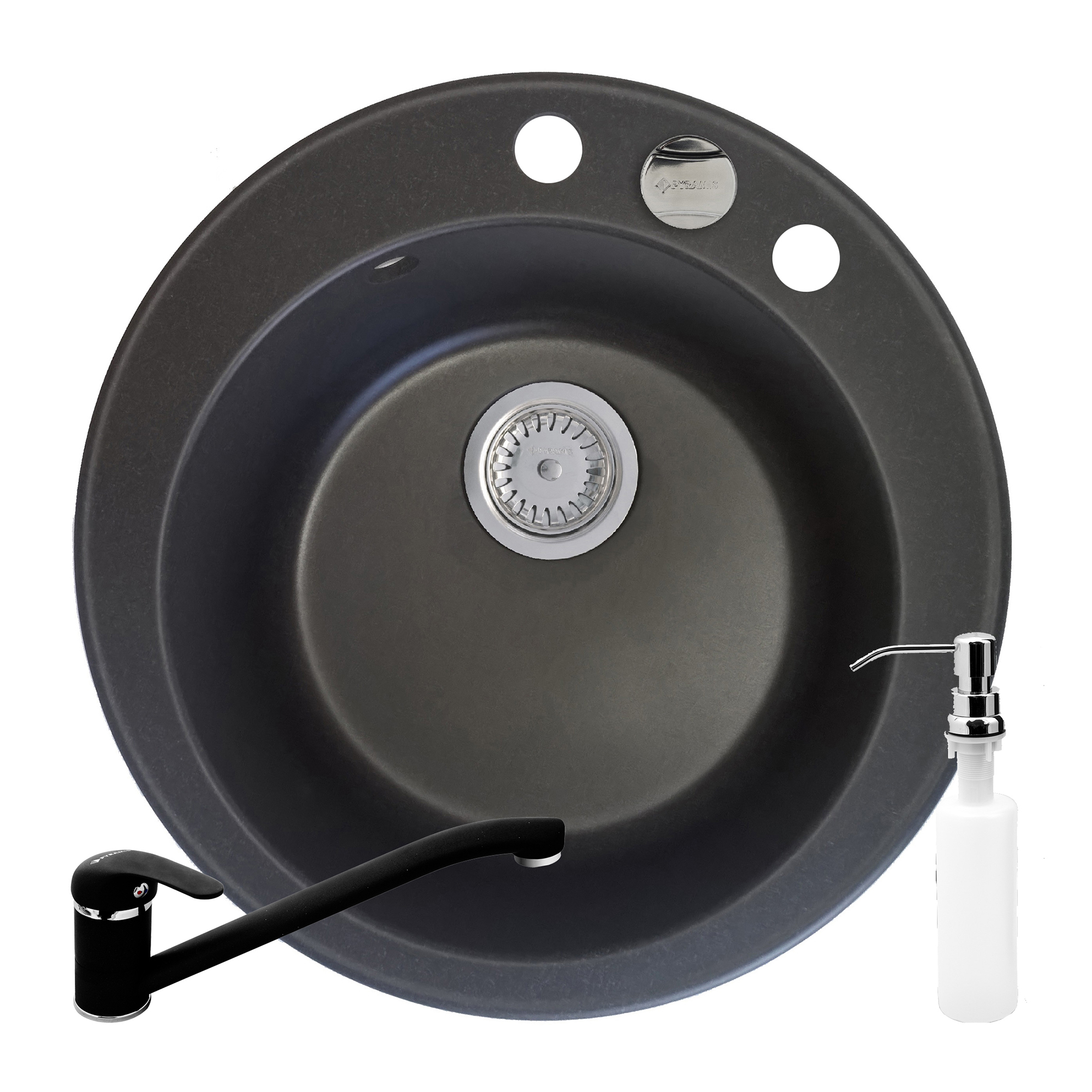 Set 3in1 chiuveta granit Cristal 1B Ø49 Carbon