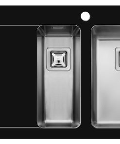 Chiuveta Crystalon 1 1/2B 1D DR Sticla Temperata Neagra & Inox SQ