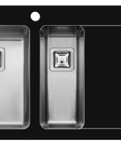 Chiuveta Crystalon 1 1/2B 1D ST Sticla Temperata Neagra & Inox SQ