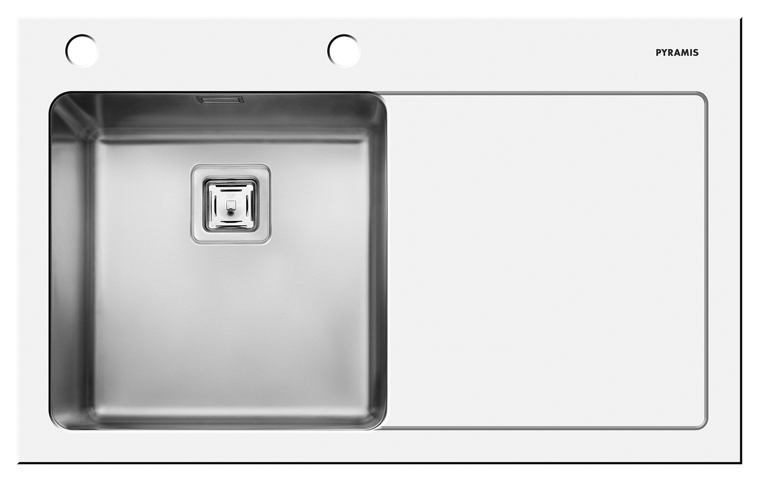 Chiuveta Crystalon 1B 1D ST Sticla Temperata Alba & Inox SQ