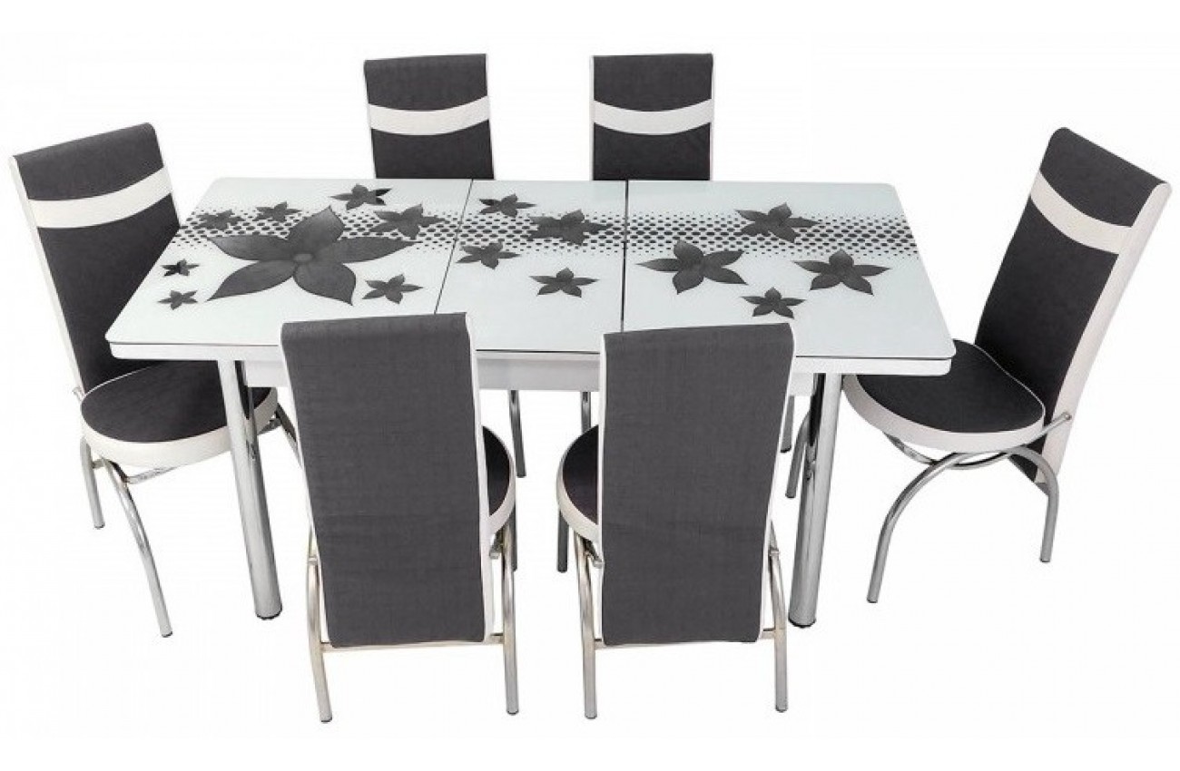 Masă sticlă CORAL cu 6 scaune