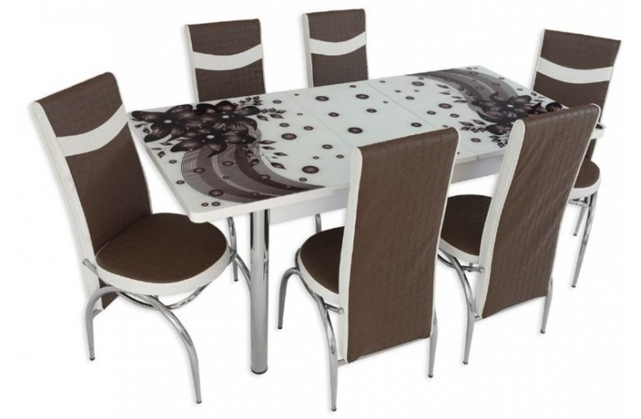 Masă sticlă CORAL cu 6 scaune