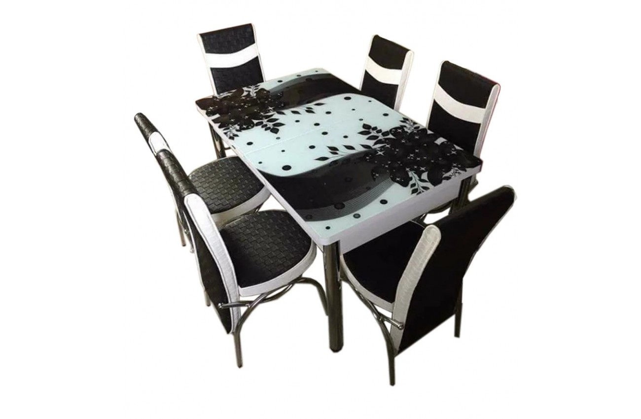Masă sticlă CORAL cu 6 scaune