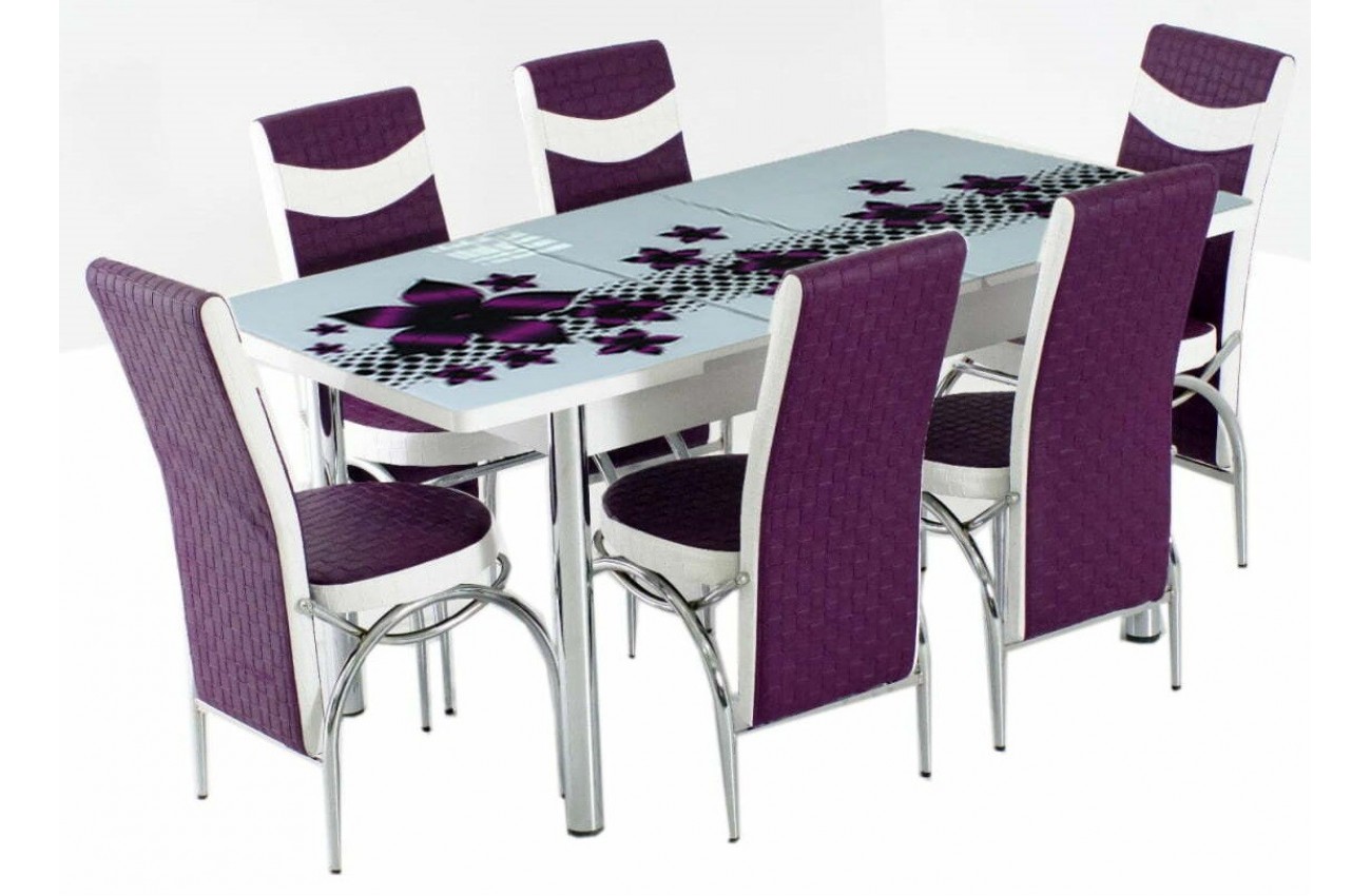 Masă sticlă CORAL cu 6 scaune