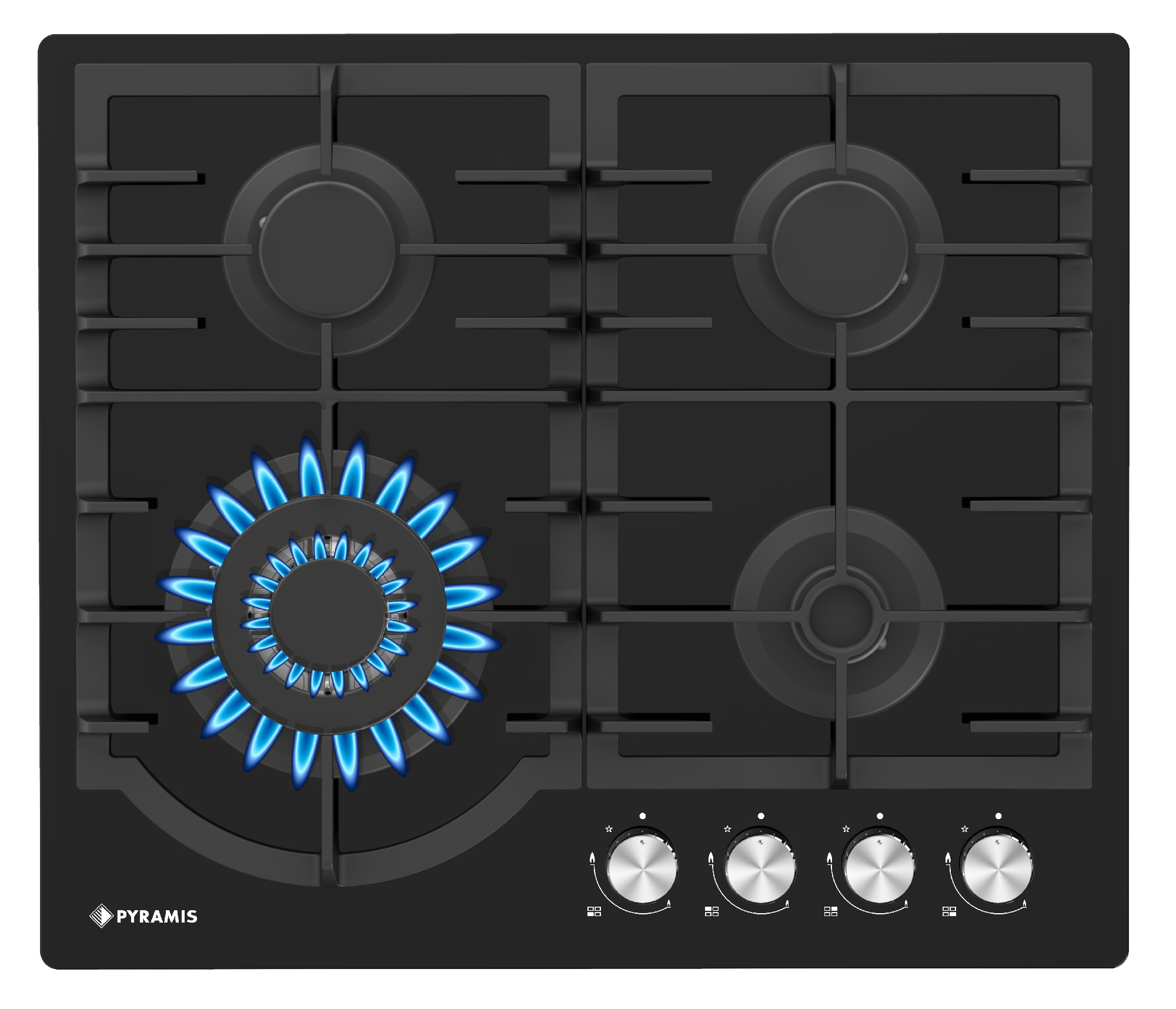 Plita gaz Pyramis 60PG 6511 Black Glass, Wok si Fonta - imagine 2
