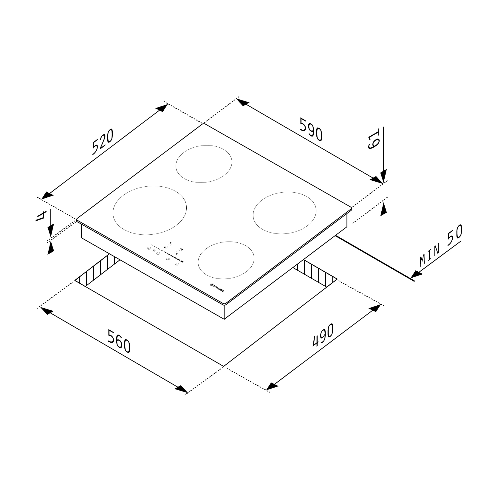 034023801 PYRAMIS HOB INDUCTION 58IN 4011 FRAMELESS TOUCH BLACK_