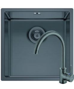Set chiuveta inox ASTRIS COLORA 40x40 1B si baterie ECO BELLO Gun Metal