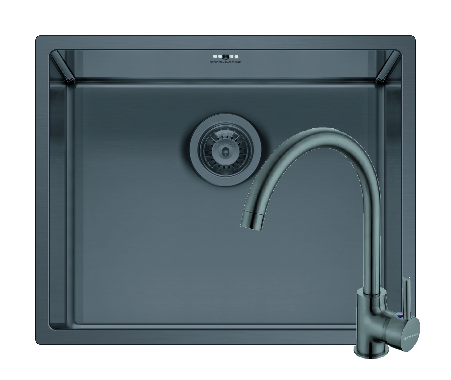 Set chiuveta inox ASTRIS COLORA 50x40 1B si baterie ECO BELLO Gun Metal