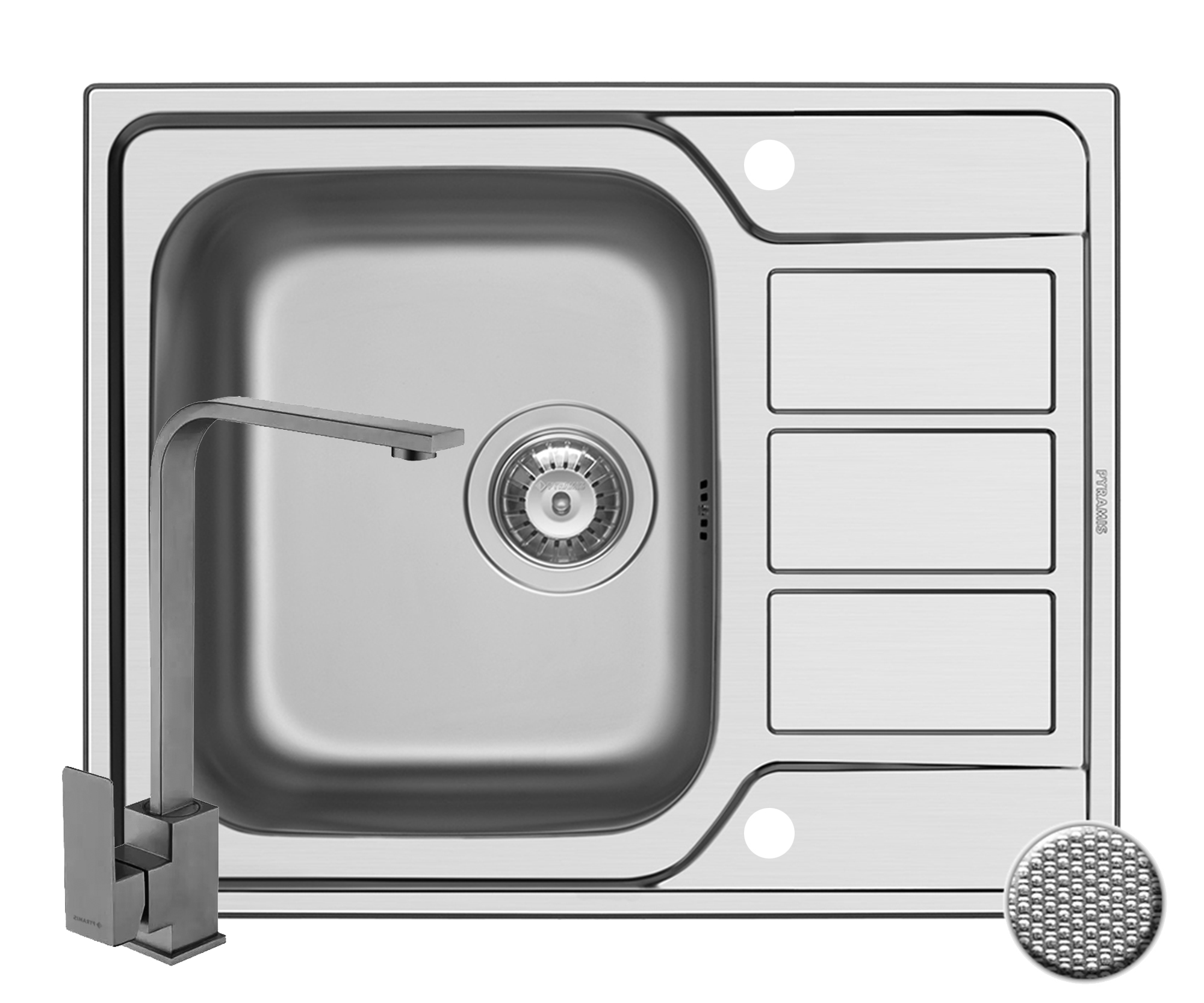 Set chiuveta inox ATHENA 1B1D LN si baterie ECO CECILIA
