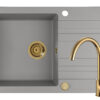 Set chiuveta granit NAXOS 79x50 1B 1D Grey si baterie ECO BELLO Gold