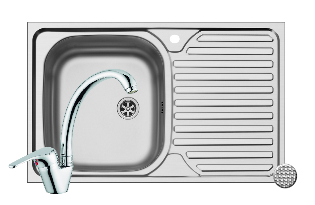 Set chiuveta inox CORE 1B1D ST LN si baterie SERENO crom Set chiuveta inox CORE 1B1D ST LN si baterie SERENO crom