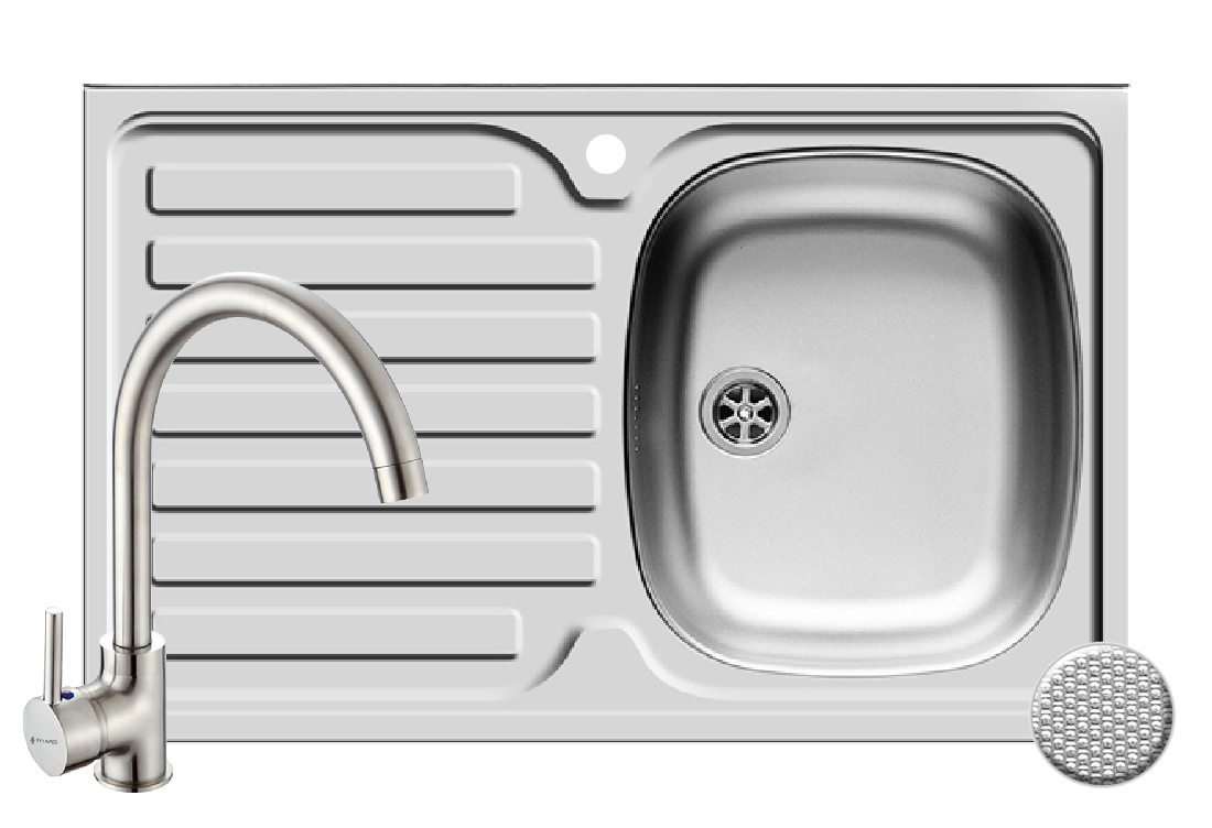 Set chiuveta inox INTL 1B1D DR LN si baterie BELLO crom