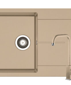 Set chiuveta granit ITHAKA 1B1D 79x50 si baterie ADELITA Drak Beige