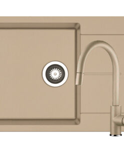 Set chiuveta granit ITHAKA PLUS 1B1D 86x50 si baterie VERISMO Dark Beige