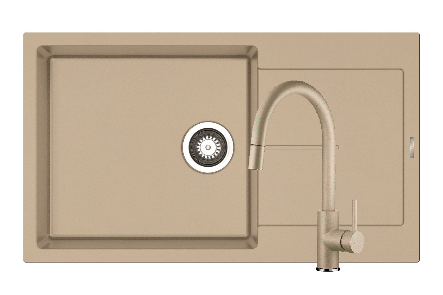 Set chiuveta granit ITHAKA PLUS 1B1D 86x50 si baterie VERISMO Dark Beige