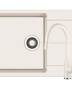 Set chiuveta granit ITHAKA PLUS 1B1D 86x50 si baterie VERISMO Snow